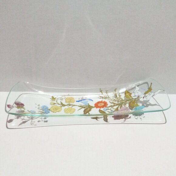 Vtg Signed Dorothy Thorpe Flowers & Ribbon Serving Tray-MCM-Transferware-Candy - Picture 2 of 9